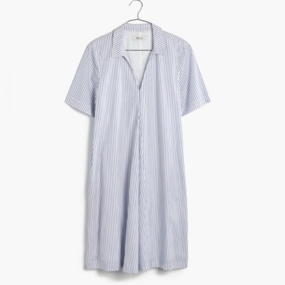 Madewell Blue and White Striped Short-Sleeve Shirt Dress